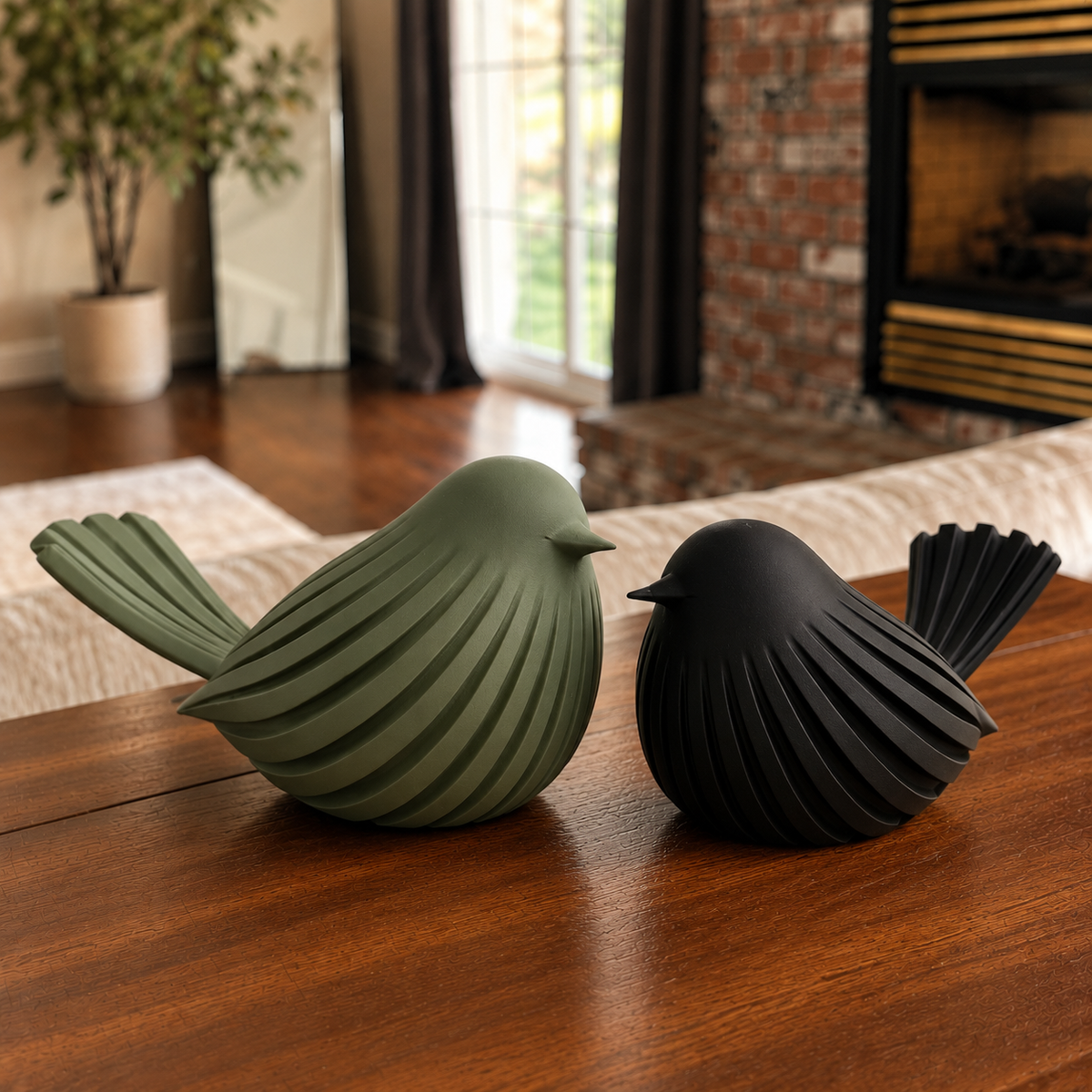 Modern Ribbed Bird Décor Set