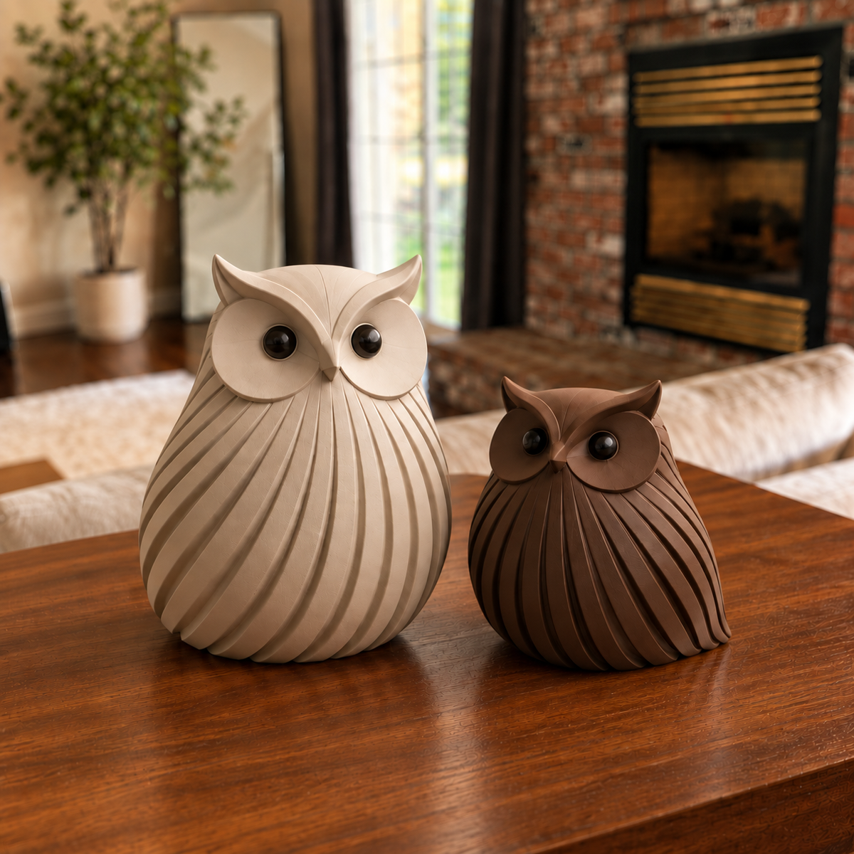 Modern Ribbed Owl Décor Set