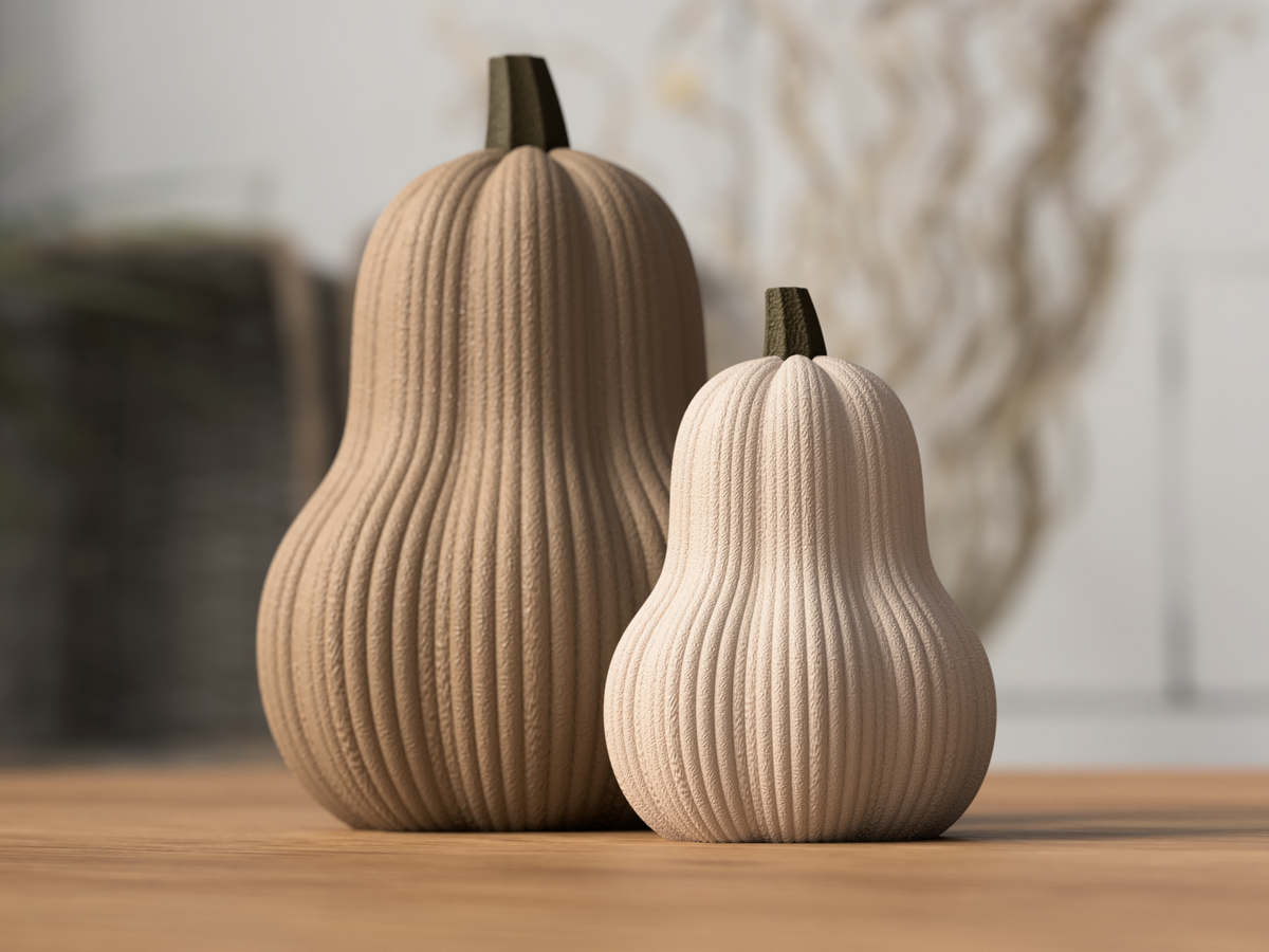 Modern Ribbed Butternut Pumpkin Decor Set